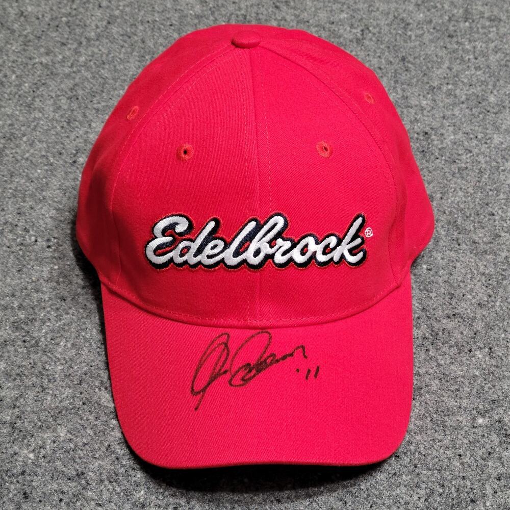 Vic Edelbrock Autographed Hat Cap Mens Red 2011 Hot Rod Power Tour Signed